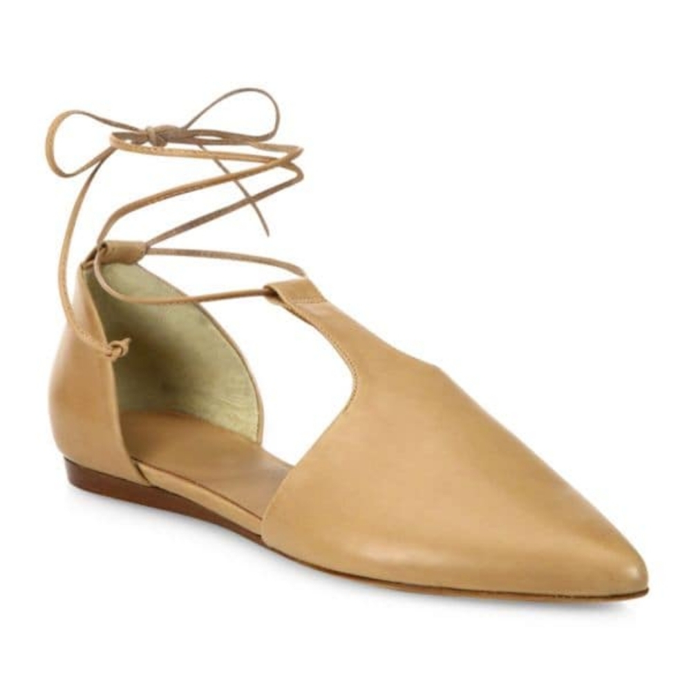 VINCE "Noella" Arabian Leather Lace-Up Flats -Tan - Size 6